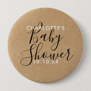 Moderne Unterschrift Script Baby Shower Rustikales Button