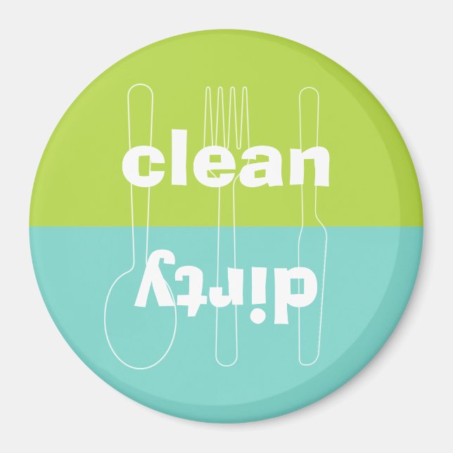 Moderne Utensilien schmutzig blaugrüne Geschirrspü Magnet (Vorne)