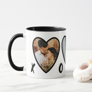 Moderne Valentines Black Hearts Foto Collage Tasse