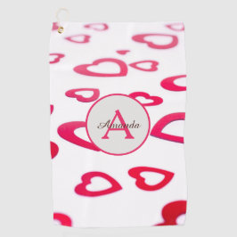 Moderne Valentinherzen mit Monogramm und Namen Golfhandtuch