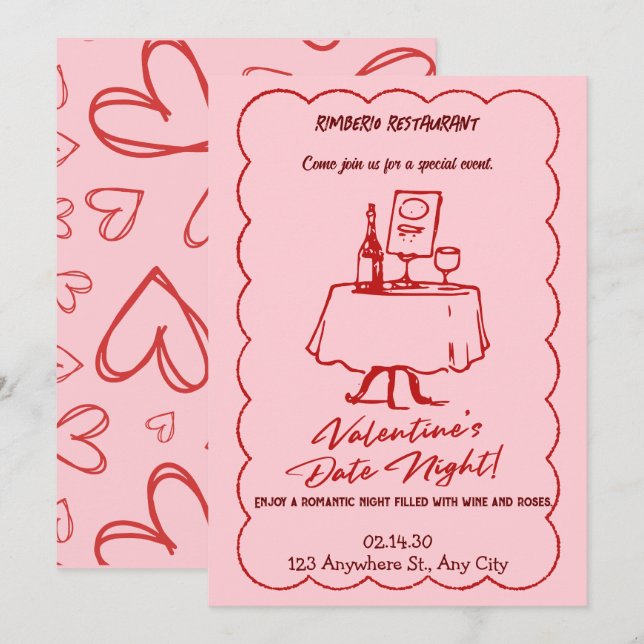 moderne valentinische Party Einladung (Vorne/Hinten)