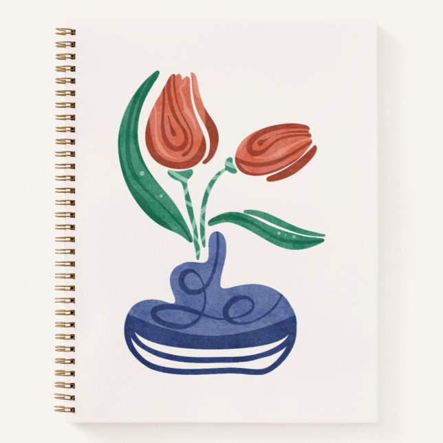 Moderne Vase mit Tulips | Floral Still Life Art Notizbuch (Vorderseite)
