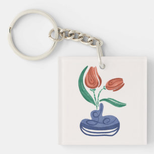 Moderne Vase mit Tulips   Floral Still Life Art Schlüsselanhänger