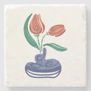Moderne Vase mit Tulips   Floral Still Life Art Steinuntersetzer