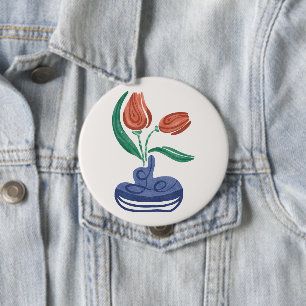 Moderne Vase mit Tulpen Blumige Stilleben-Kunst Button