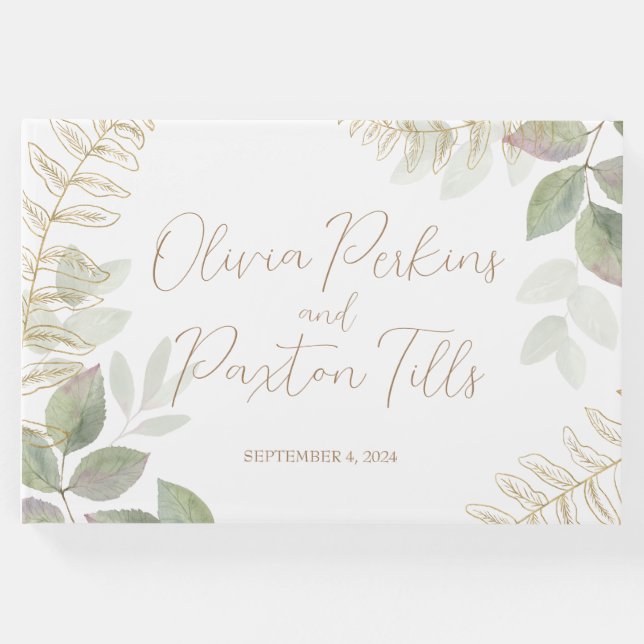 Moderne Vegetation mit Goldene Hochzeit Gästebuch (Vorderseite)