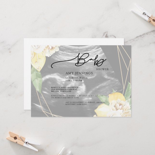 Moderne, verblichene Ultraschalldusche mit Blumenm Einladung (Vorderseite/Rückseite Beispiel)