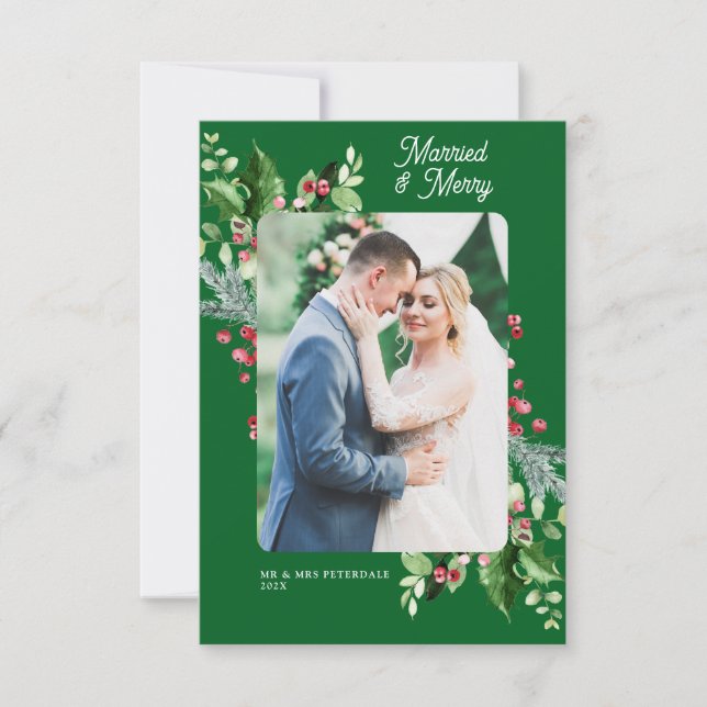 Moderne Verheiratete und fröhliche Hochzeitsankünd Dankeskarte (Vorderseite)