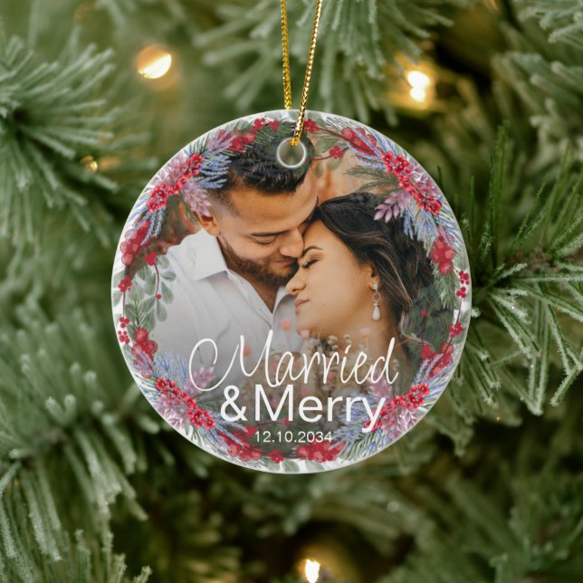 Moderne Verheiratete Weihnachten Keramik Ornament (Baum)