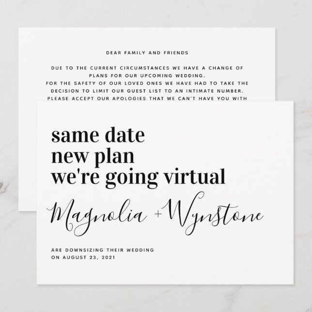 Moderne Verkleinerung virtueller Hochzeiten Ankündigung (Vorne/Hinten)