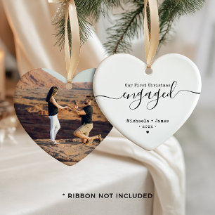 Moderne Verlobte Weihnachtsnamen & Foto Keramik Ornament