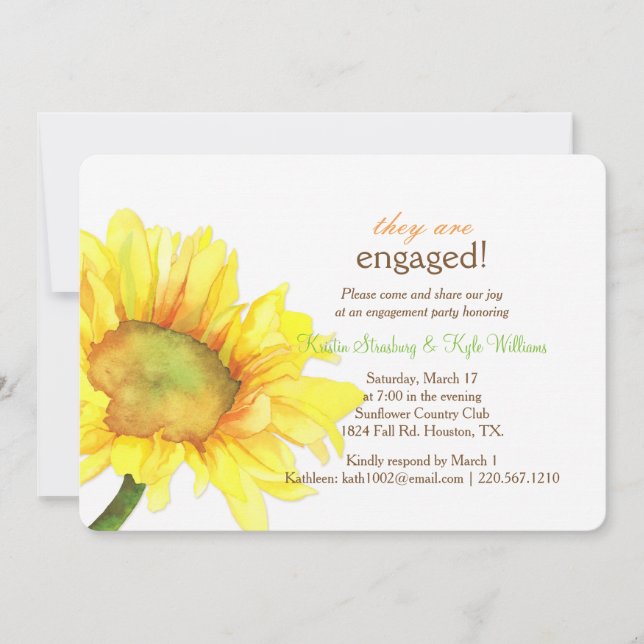 Moderne Verlobung für Hochzeiten von Sonnenblumen Einladung (Vorderseite)