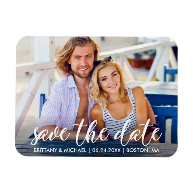 Moderne Verlobung Save the Date Foto Paar Magnet (Horizontal)