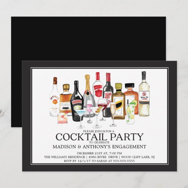 Moderne Verlobungs-Cocktail-Party Einladung (Vorne/Hinten)