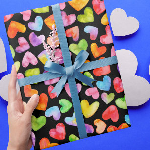 Moderne verspielte bunte Wasserfarbe-Herzmuster Geschenkpapier
