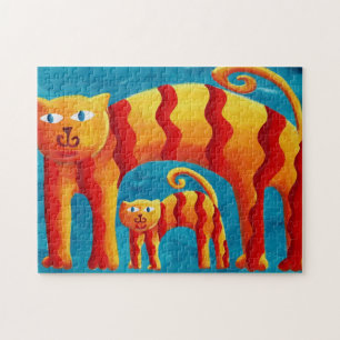 Moderne verspielte farbenfrohe gebogene Katze und