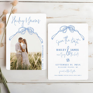 Moderne Verspielte Handgezeichnete Schleife BLAU F Save The Date