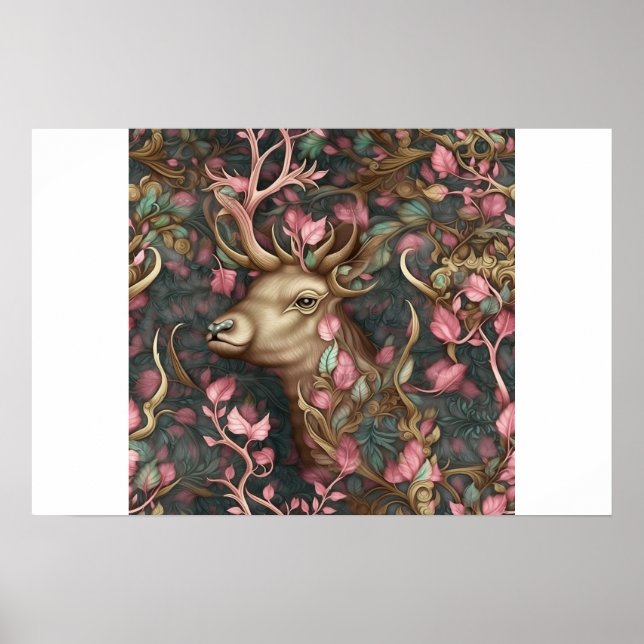 Moderne versteckte Hirsche im Wald Kunst Poster (Vorne)