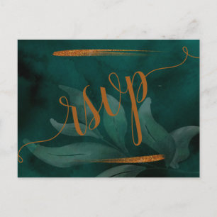 moderne vert émeraude et feuille RSVP carte postal