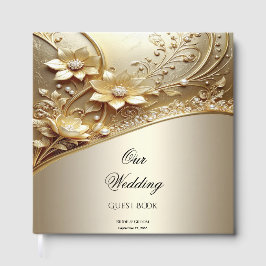 Moderne verzierte Gold-Blumen mit Perlen Gästebuch