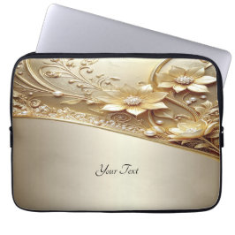 Moderne verzierte goldene Blumen-Laptop-Hülle Laptopschutzhülle