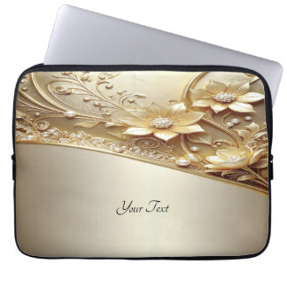 Moderne verzierte goldene Blumen-Laptop-Hülle Laptopschutzhülle