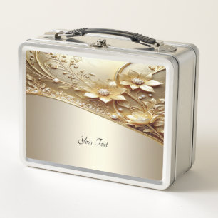 Moderne verzierte goldene Blumen Lunchbox