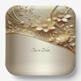 Moderne verzierte goldene Blumen mit Perlen-Papier Pappteller