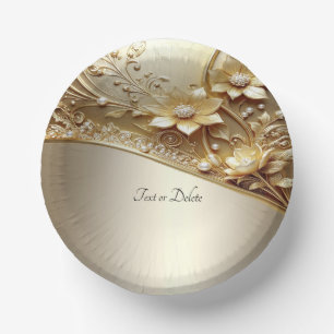 Moderne verzierte goldene Blumen mit Perlen-Papier Pappteller