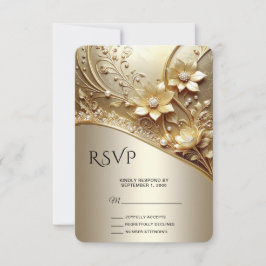 Moderne verzierte goldene Blumen-RSVP-Karte mit Pe RSVP Karte