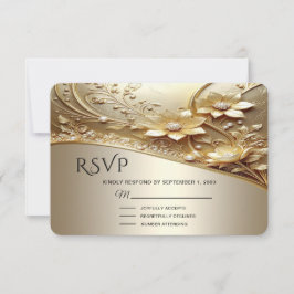 Moderne verzierte goldene Blumen-RSVP-Karte mit Pe RSVP Karte