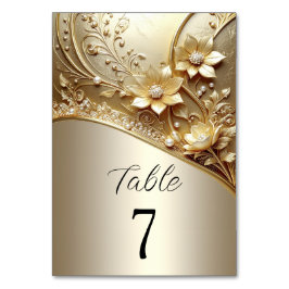 Moderne verzierte goldene Blumenelemente mit Perle Tischnummer