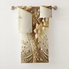 Moderne verzierte goldene Blumenhandtuchgarnitur Badhandtuch Set