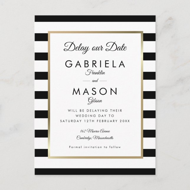 Moderne Verzögerung unser Datum verschoben Schwarz Postkarte (Vorderseite)