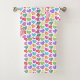 Moderne Vibrant Rainbow Doodle Hearts Monogramme