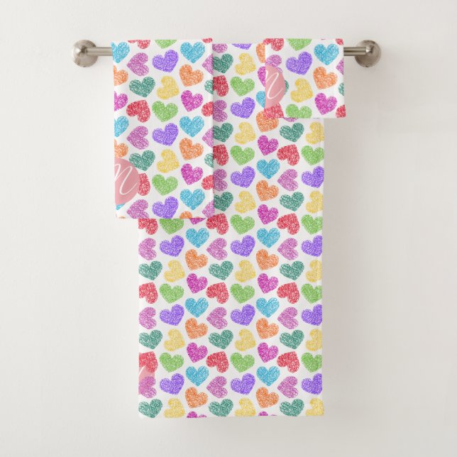 Moderne Vibrant Rainbow Doodle Hearts Monogramme (En situation)
