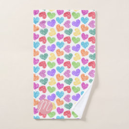 Moderne Vibrant Rainbow Doodle Hearts Monogramme
