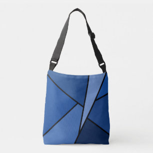 Moderne, vielseitig bedruckte, blaue geometrische  tragetaschen mit langen trägern