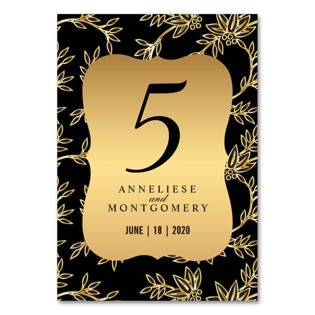 Moderne Viktorianische Goldflora Tischnummer (Vorderseite)