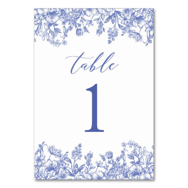 Moderne Vintag Blue Floral Tischnummer Card (Rückseite)