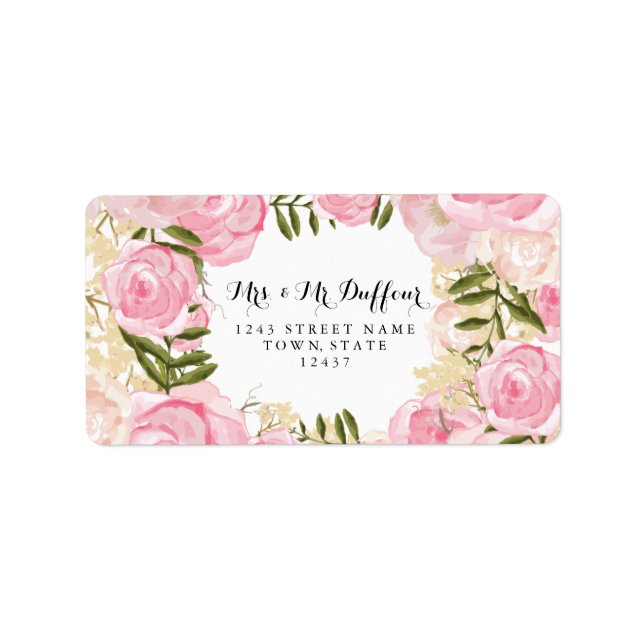 Moderne Vintag-rosa-Blumenhochzeit Adressaufkleber (Vorne)