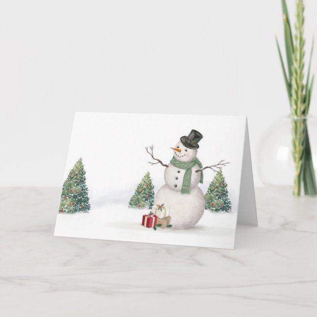 Moderne Vintage Aquarellschneemaschine Weihnachtsk Karte (Vorderseite)