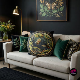 Moderne Vintage Bienen & Schmetterlinge im Spider' Rundes Kissen