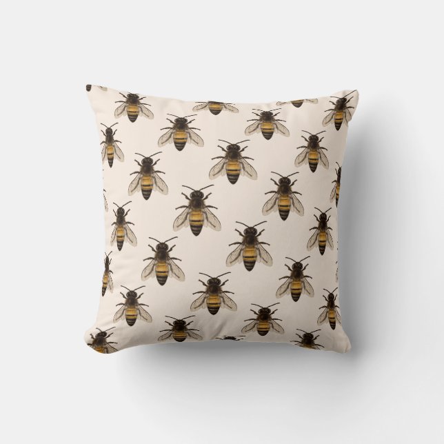 Moderne Vintage Bienenkönigin Zeichne Kissen (Vorderseite)