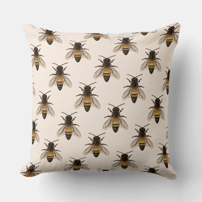 Moderne Vintage Bienenkönigin Zeichne Kissen (Vorderseite)