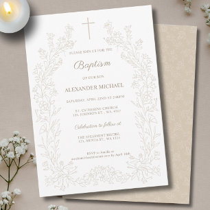 Moderne Vintage-Blumen-Christliche Taufe  Einladung
