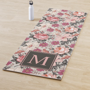 Moderne Vintage Blüte Mit Monogramm Yogmatte Yogamatte