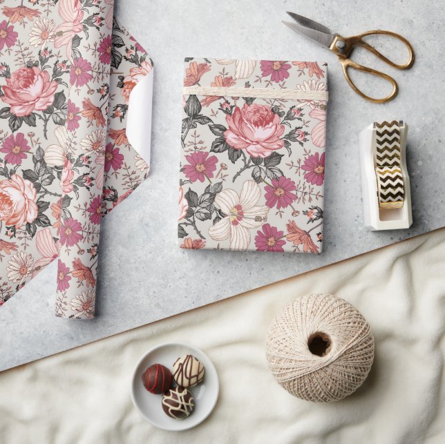 Moderne Vintage Blütenpracht Geschenkpapier (Kunsthandwerk)