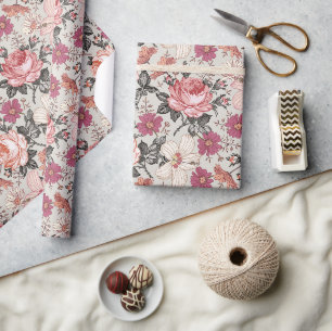 Moderne Vintage-Blütenrosa Geschenkpapier