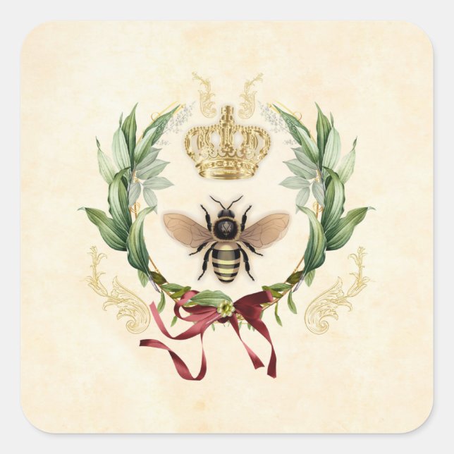 Moderne Vintage Botanische Königin Quadratischer Aufkleber (Vorderseite)